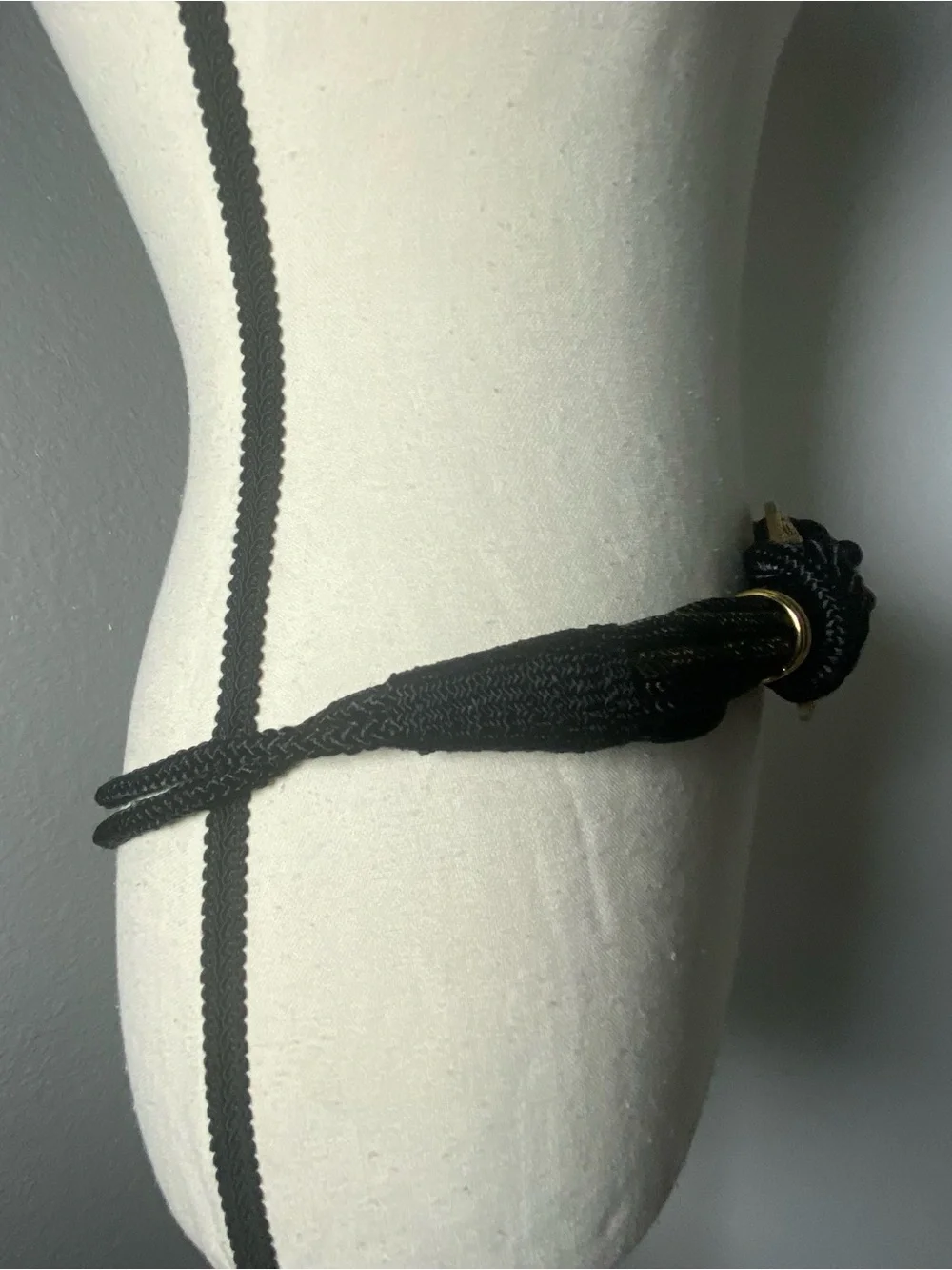 Vintage Whimsygoth Tribal Black Beaded Rope & Gold Hardware Stretch Belt Large